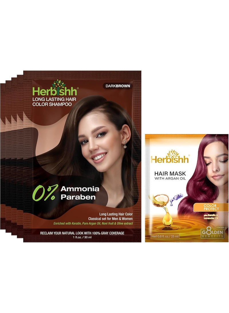 Herbishh Dark Brown Color Shampoo for Gray Hair, Hair Dye Shampoo 3 in 1, 100% Grey Coverage for Men & Women, Long-lasting & Travel-friendly, Ammonia-free, 30 ml (Pack of 5) - Image 1