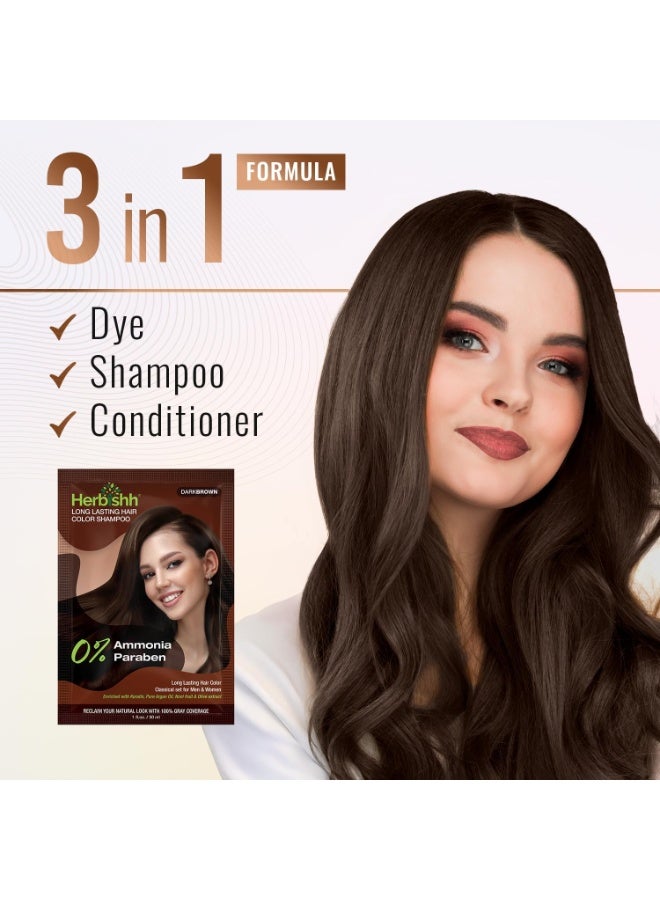 Herbishh Dark Brown Color Shampoo for Gray Hair, Hair Dye Shampoo 3 in 1, 100% Grey Coverage for Men & Women, Long-lasting & Travel-friendly, Ammonia-free, 30 ml (Pack of 5) - Image 4