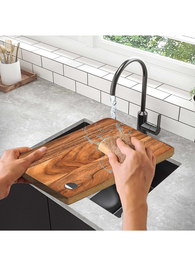 Flavoma Solid Acacia Wood Cutting Chopping Board [12x9] inch | Reversible Cutting Board | No Dyes or Polish or Varnish - Natural Finish | Chopping Board for Kitchen | Antibacterial Surface - Image 2