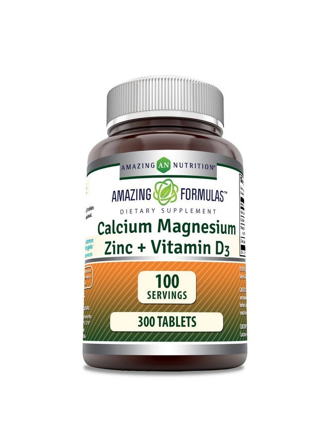 أميزينغ نيوترشن تركيبة مذهلة من الكالسيوم والمغنيسيوم والزنك د3 - 300 قرص لكل زجاجة مكمل غذائي (كالسيوم 1000 ملغ - مغنيسيوم 400 ملغ - زنك 25 ملغ بالإضافة إلى فيتامين د3 600 وحدة دولية - لكل حصة من 3 أقراص) - Image 1