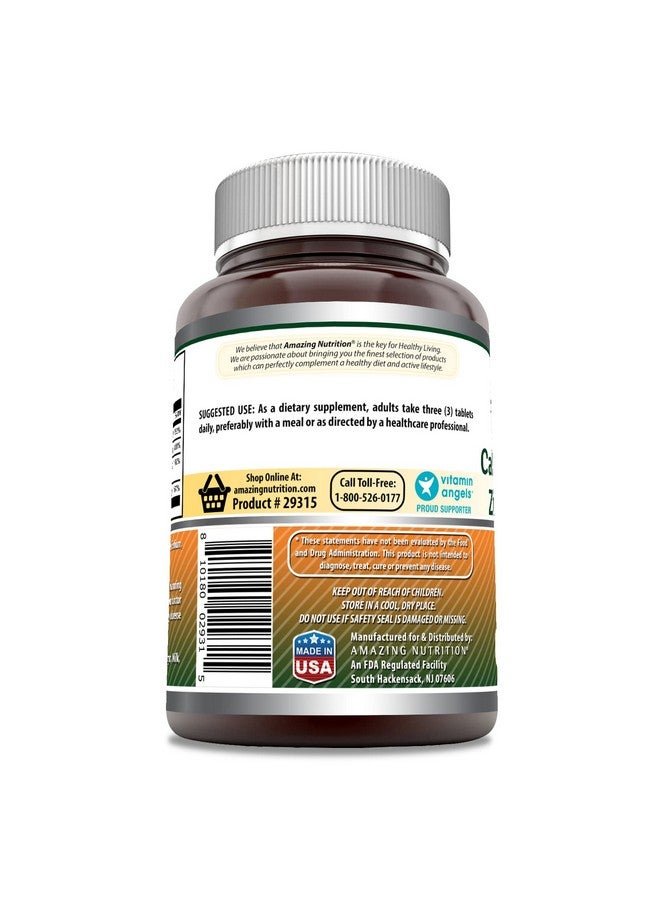 أميزينغ نيوترشن تركيبة مذهلة من الكالسيوم والمغنيسيوم والزنك د3 - 300 قرص لكل زجاجة مكمل غذائي (كالسيوم 1000 ملغ - مغنيسيوم 400 ملغ - زنك 25 ملغ بالإضافة إلى فيتامين د3 600 وحدة دولية - لكل حصة من 3 أقراص) - Image 3