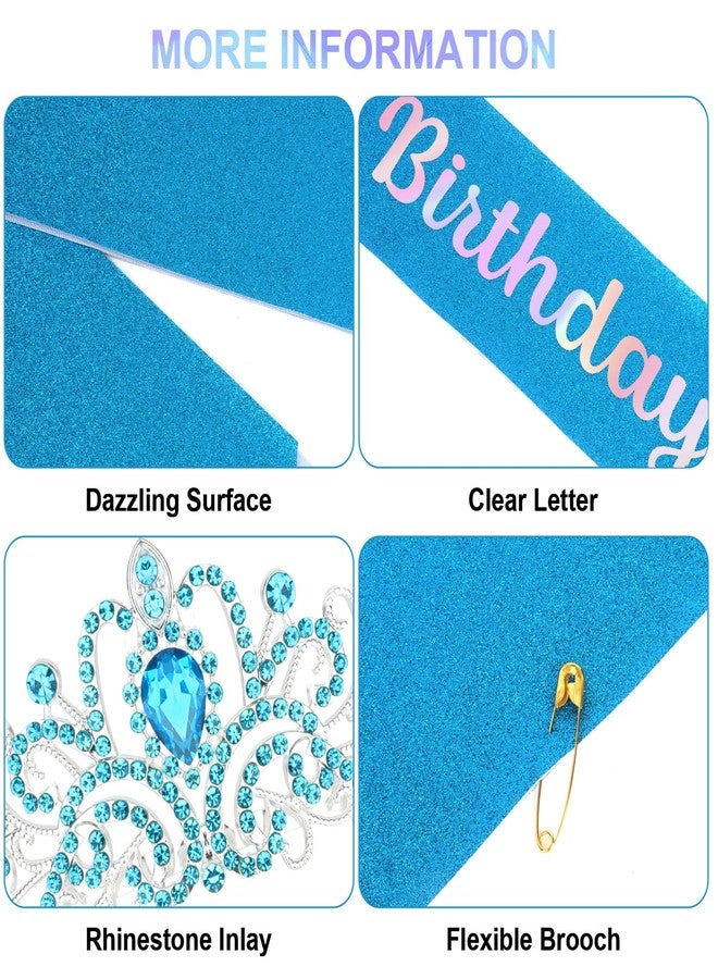 ACO-UINT Blue Birthday Crown for Women, Birthday Headband and Sash, Tiara Decorations - Image 3