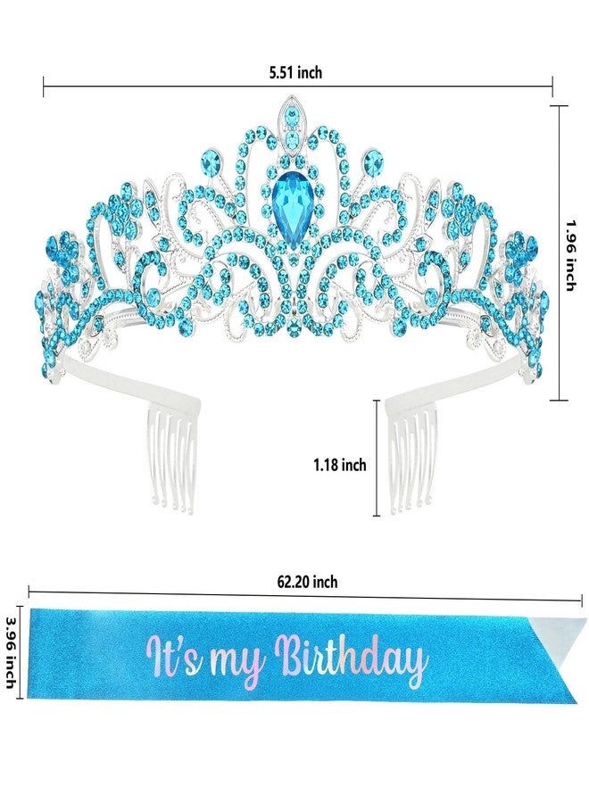 ACO-UINT Blue Birthday Crown for Women, Birthday Headband and Sash, Tiara Decorations - Image 2