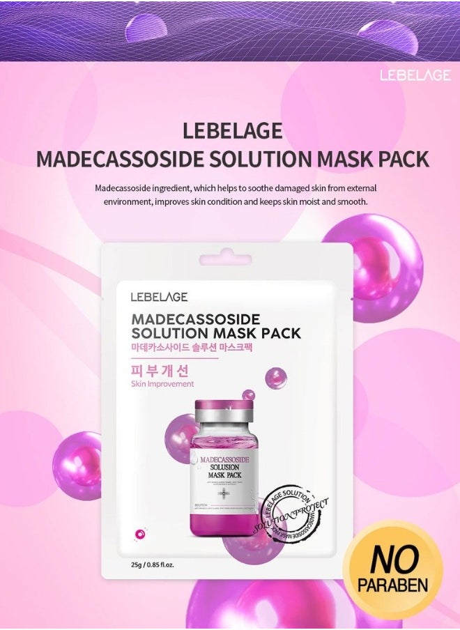 Lebelage MADECASSOSIDE SOLUTION MASK PACK (PACK OF 10 INDIVIDUAL MASKS) | KOREAN MADE SKIN CARE  - Image 3