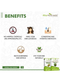 ATTAR AYURVEDA Attar Ayurveda Natural Dye for Black Hair (Henna Leaves powder, Indigo leaves powder combo pack) (200 grams + 200 grams = 400 grams total)  - Image 3