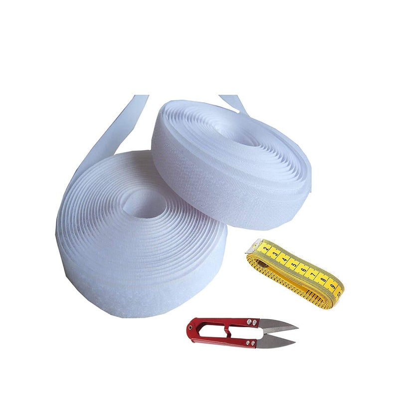 Generic TAVASYA 20 mm Regular_Non Adhesive Hook and Loop Tapes_10 Meters Or 33 Feet Each_White Color_with Industrial Cutter and Measuring Tape TE130