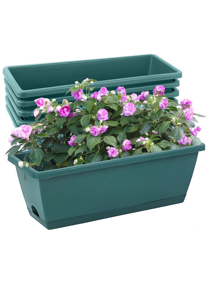 Arabest 6 Pcs Rectangle Plant Pot Plastic Flower Pots Window Planter Box Herb Plant Container with Drainage Holes & Removable Trays for Plants Herbs Succulents Indoor Outdoor Garden Patio Home (42x17x14cm) - Image 1