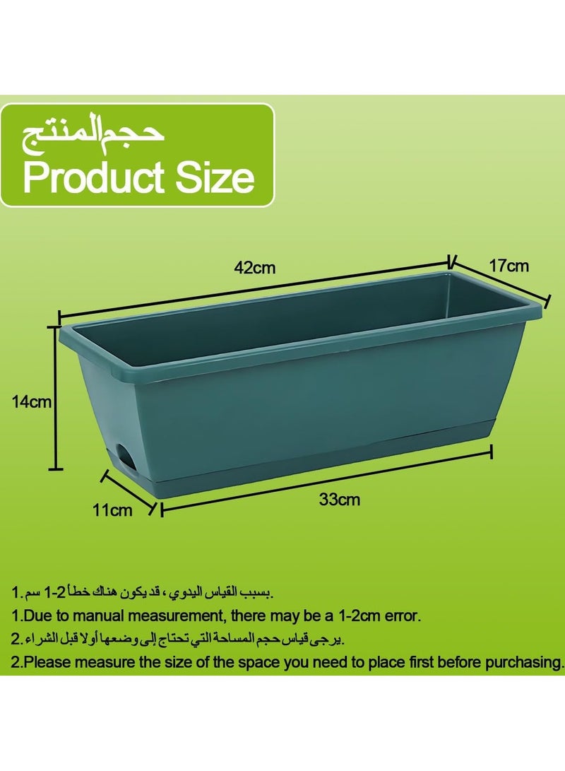 Arabest 6 Pcs Rectangle Plant Pot Plastic Flower Pots Window Planter Box Herb Plant Container with Drainage Holes & Removable Trays for Plants Herbs Succulents Indoor Outdoor Garden Patio Home (42x17x14cm) - Image 2