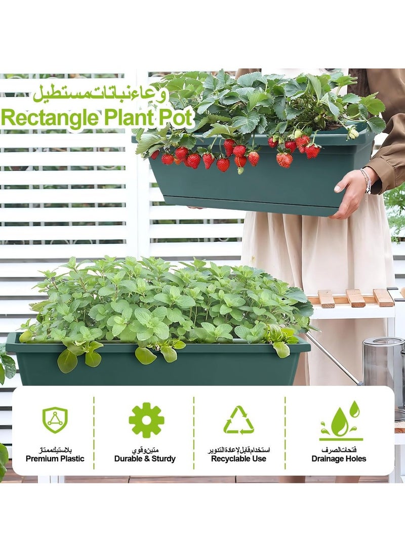 Arabest 6 Pcs Rectangle Plant Pot Plastic Flower Pots Window Planter Box Herb Plant Container with Drainage Holes & Removable Trays for Plants Herbs Succulents Indoor Outdoor Garden Patio Home (42x17x14cm) - Image 4