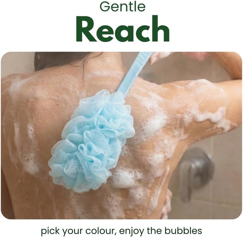 Glitters Long Handle Bath Loofah & Body Brush Set - Pastel Back Scrubber for Shower (3-Pack) - Image 5