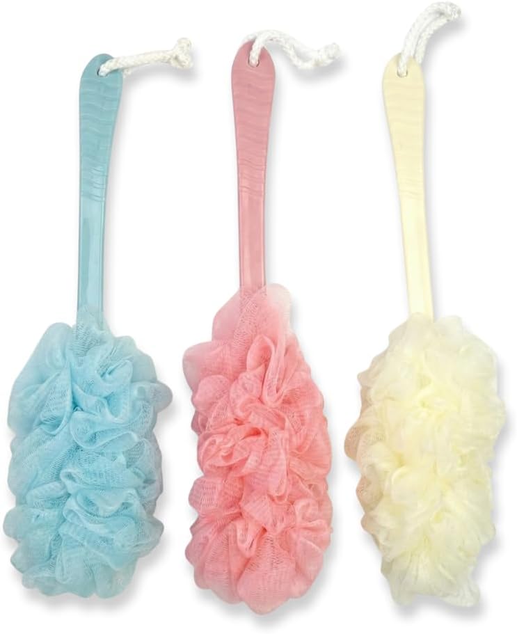 Glitters Long Handle Bath Loofah & Body Brush Set - Pastel Back Scrubber for Shower (3-Pack) - Image 1