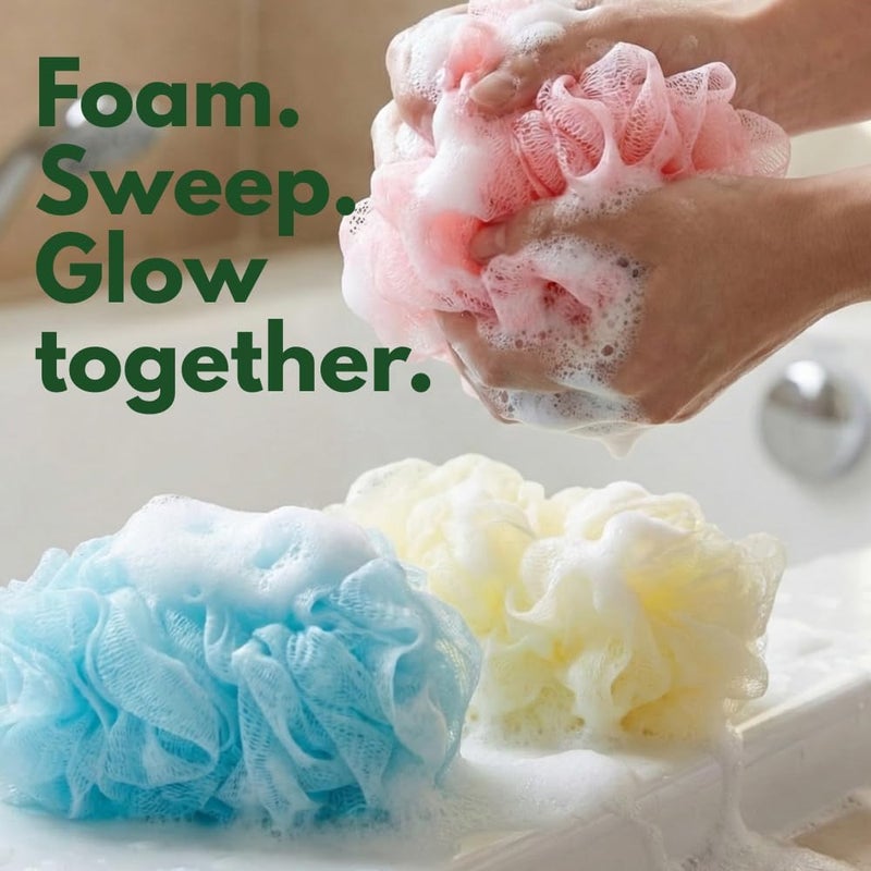 Glitters Long Handle Bath Loofah & Body Brush Set - Pastel Back Scrubber for Shower (3-Pack) - Image 3