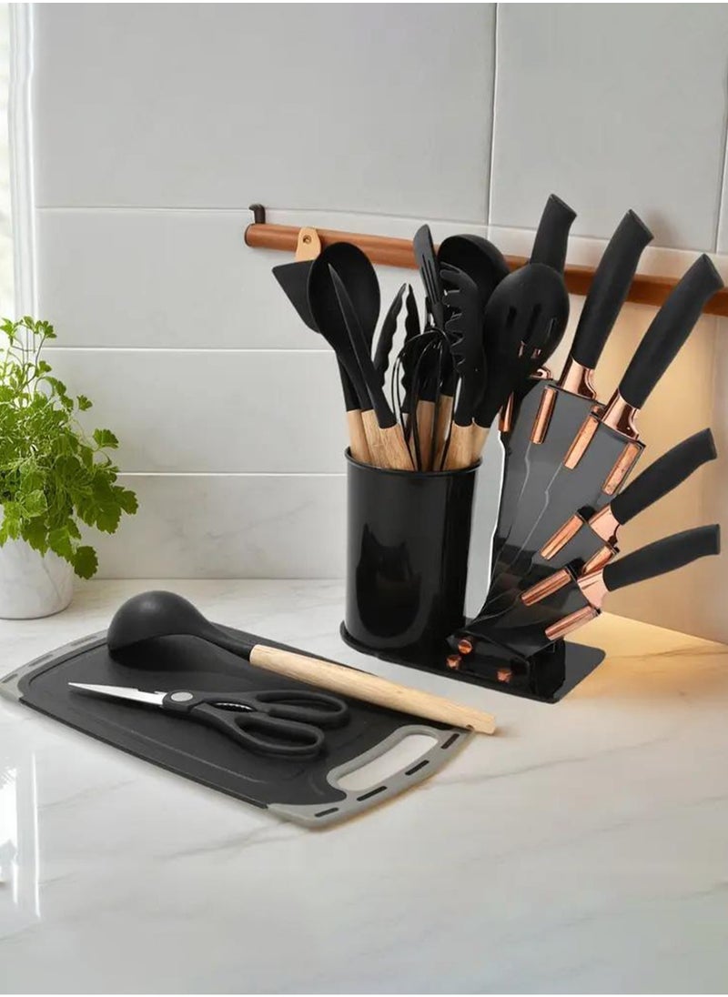 19-Piece Stainless Steel Kitchen Knife And Silicone Spoon Cooking Set