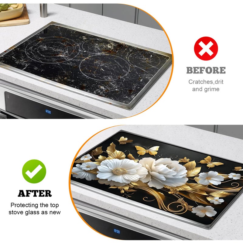 AOHMPT Multi-Design Stove Top Cover for Glass/Electric Stoves - 3-in-1 Heat-Resistant Protector Mat, Non-Slip Drying Rack 28"x20" (Butterfly-Flower, 28" L x 20" W) - Image 5