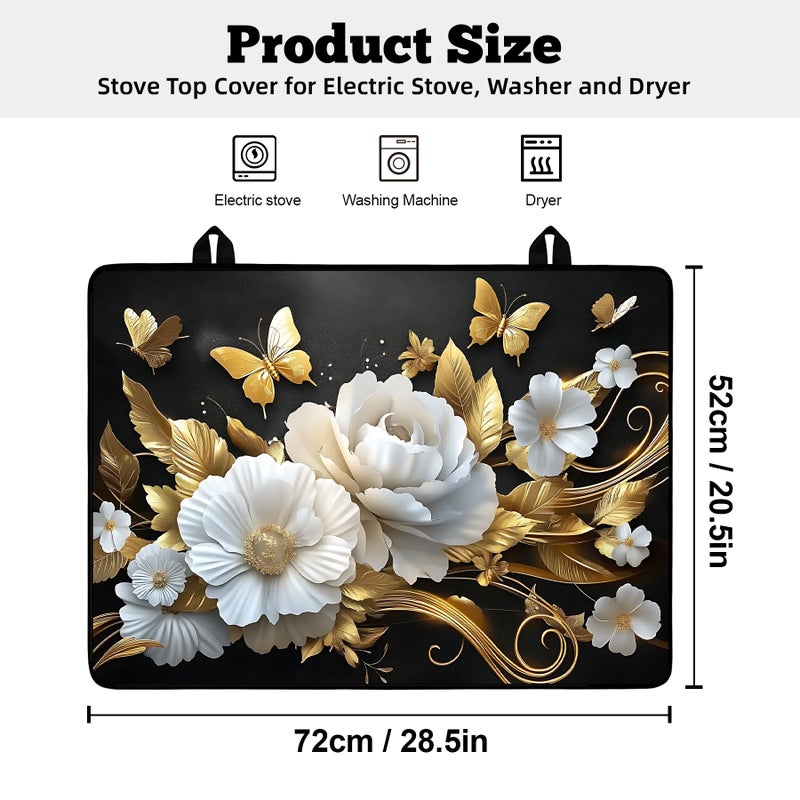 AOHMPT Multi-Design Stove Top Cover for Glass/Electric Stoves - 3-in-1 Heat-Resistant Protector Mat, Non-Slip Drying Rack 28"x20" (Butterfly-Flower, 28" L x 20" W) - Image 2
