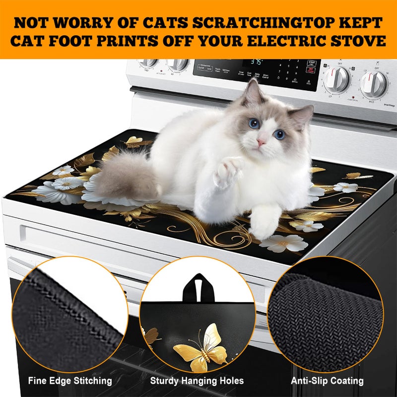 AOHMPT Multi-Design Stove Top Cover for Glass/Electric Stoves - 3-in-1 Heat-Resistant Protector Mat, Non-Slip Drying Rack 28"x20" (Butterfly-Flower, 28" L x 20" W) - Image 4