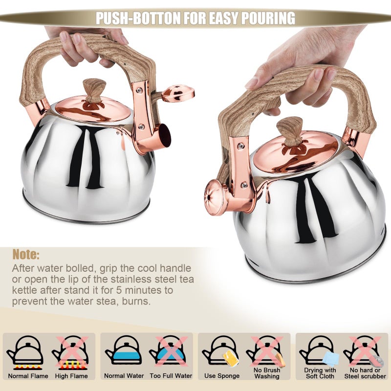 Lazneyru Stainless Steel Tea Kettle for Stove Top Teakettles Stovetop Whistling with Heat Proof Ergonomic Handle 2.5 Quart - Image 3