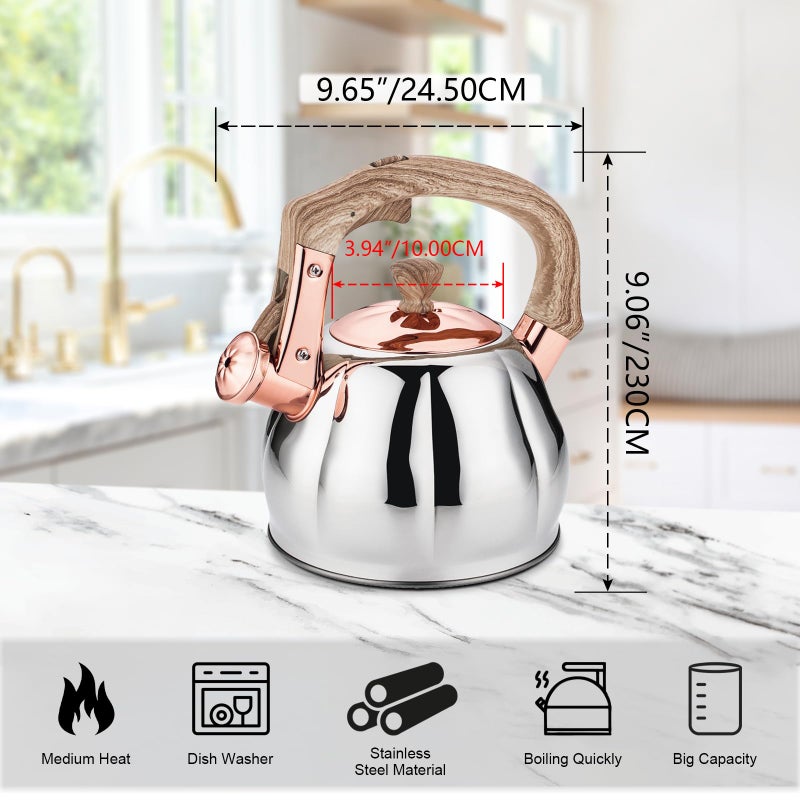 Lazneyru Stainless Steel Tea Kettle for Stove Top Teakettles Stovetop Whistling with Heat Proof Ergonomic Handle 2.5 Quart - Image 5