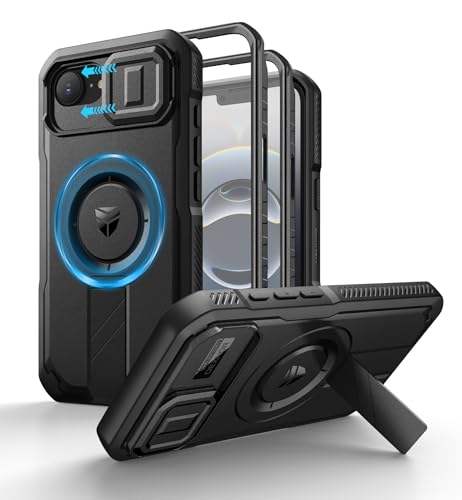 Dexnor for iPhone 17e Case iPhone 16e Case 2 Front Frame Builtin Slide Camera Cover Kickstand Compatible with MagSafe HeavyDuty iPhone 17e16e Case with Screen Protector 61 inch Black - Image 1