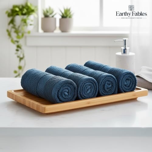 Earthy Fables Premium Face Towels - 100% Combed Cotton, 600 GSM, Ultra Soft, Quick Dry & Highly Absorbent, for Gym, Travel & Acne-Prone Skin, 30x30 cm, Set of 4 (Dark Teal) - Image 2