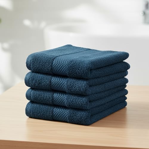 Earthy Fables Premium Face Towels - 100% Combed Cotton, 600 GSM, Ultra Soft, Quick Dry & Highly Absorbent, for Gym, Travel & Acne-Prone Skin, 30x30 cm, Set of 4 (Dark Teal) - Image 1