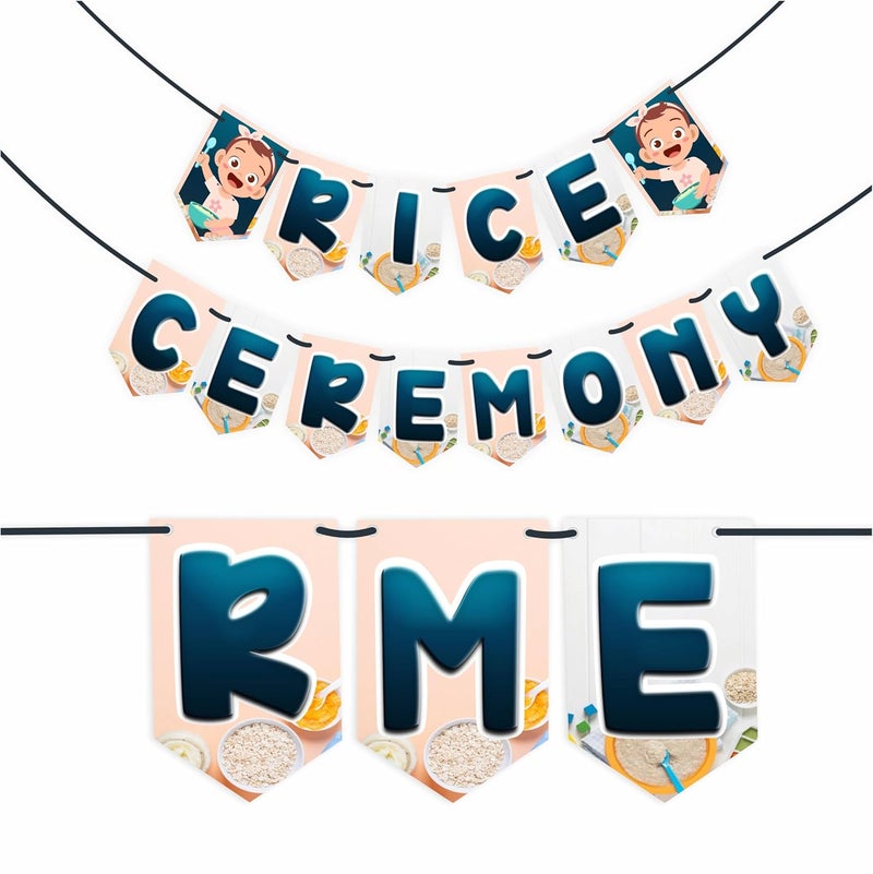 WOBBOX Annaprashan Party Props with Rice Ceremony Blue Color Bunting Banner & Balloon & Foil Fringe, Annaprashan Party Decoration (47 Pcs Combo) - Image 4