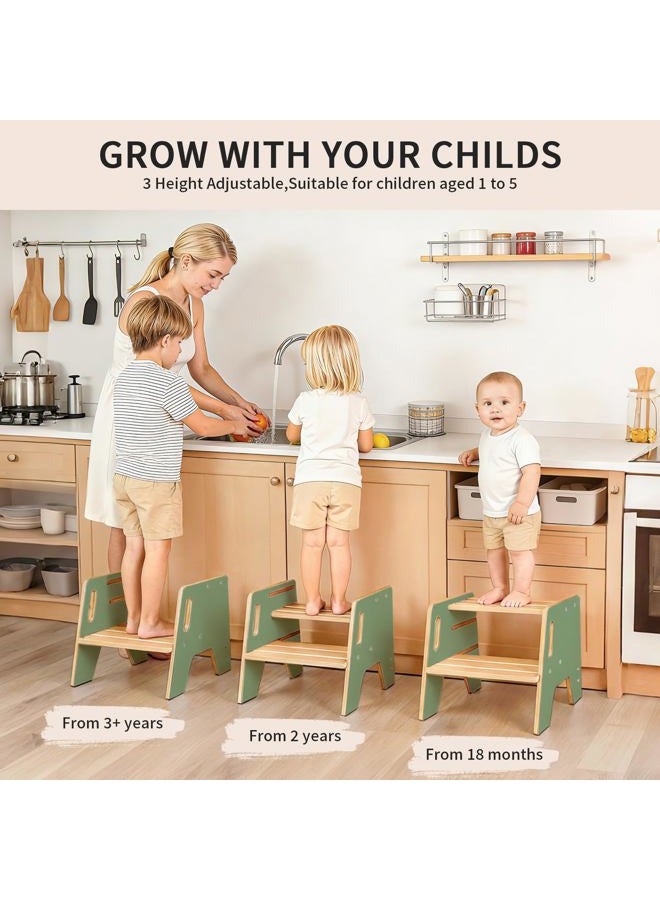 Wingyz Toddler Step Stool with Handles, Wooden Step stools for Kids, Durable 3-Level Height Adjustable Stepstool for Bathroom Sink, Kitchen, Bedroom,Potty Training - Image 2