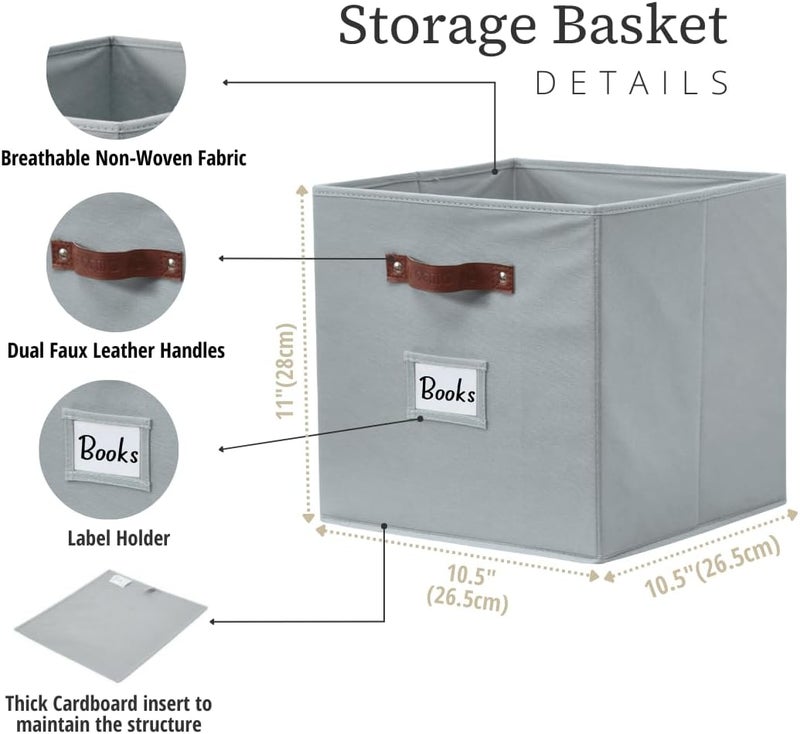 DECOMOMO Cube Storage Bin, Storage Cubes with Labels, Baskets for Shelves Kallax Linen Closet Organizers (Cube 11" / 6pcs, Grey) - Image 3