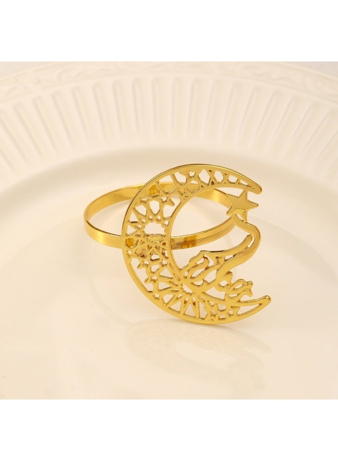 حلقات مناديل رمضان ذهبية معدنية 4 قطع لحامل مناديل لحفلة عيد مبارك - Image 1