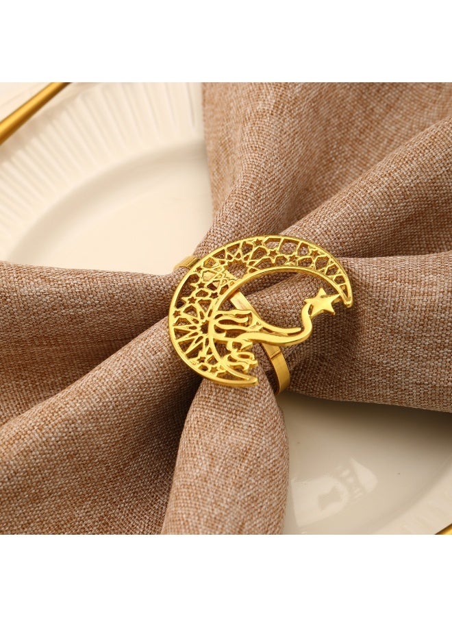 حلقات مناديل رمضان ذهبية معدنية 4 قطع لحامل مناديل لحفلة عيد مبارك - Image 3