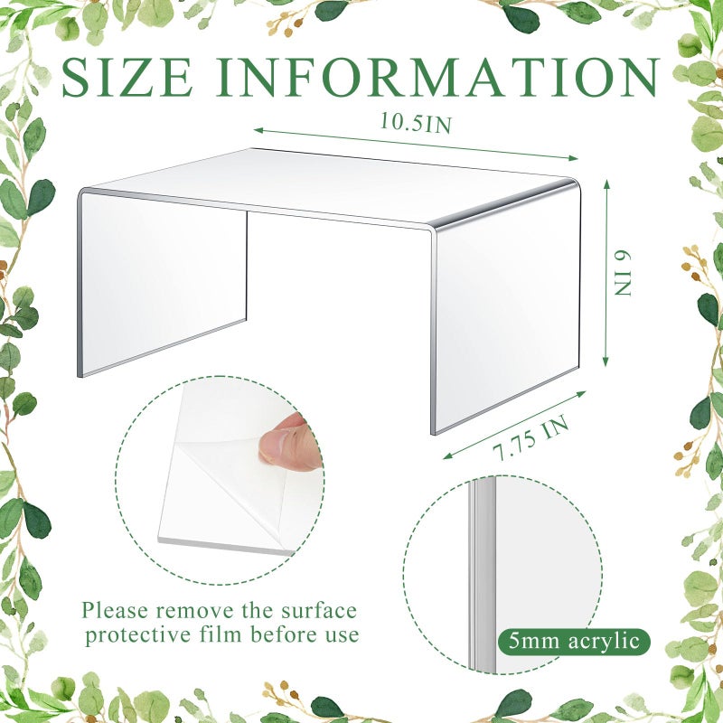 RattanView 2 Pcs 10.5 Inch Large Acrylic Risers Display Stands 5 mm Thick Acrylic Shelf Riser Showcase for Collectibles Jewelry Cupcakes Food Figures Perfume Cabinet (Clear) - Image 2
