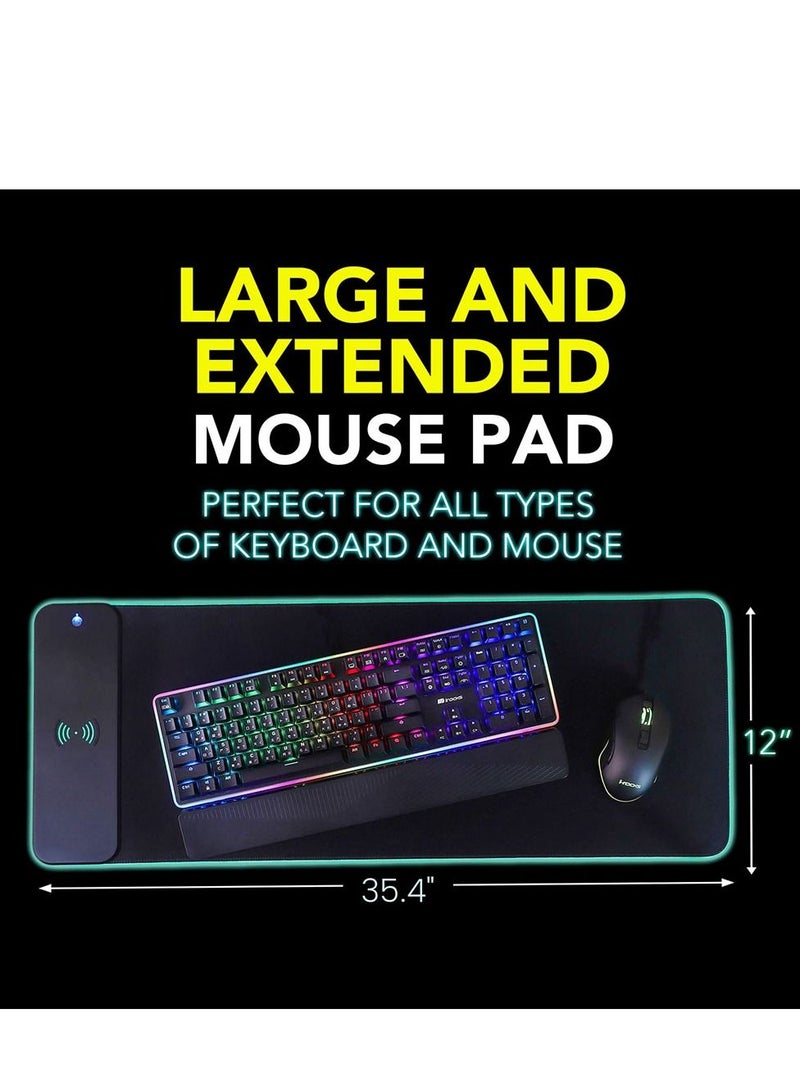 SYOSI Mouse Pad, Gaming Large Mouse Pads for Keyboard and Mouse Extended RGB Mouse Mat, 10 Lighting Modes, Waterproof, Non-Slip Rubber Base Mousepads for Desk Computer PC Laptop (31.4 X 12 Inch) - Image 5