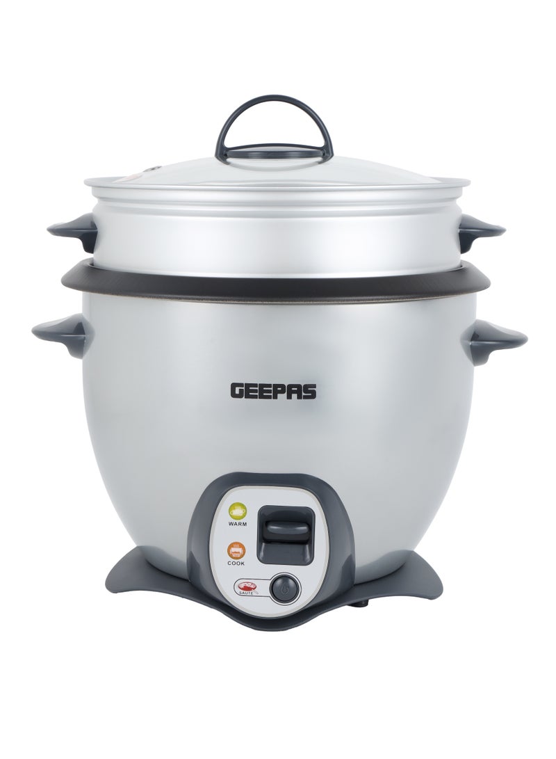 GEEPAS 1.8 L Multifunction Rice Cooker 700 W | Durable Construction, Removable Non-Stick Pot, Cool Touch Handle| Includes Sauté, Cook, Keep Warm, Steam Functions| Perfect for Quinoa, Risotto, Vegetables, Soups, Sauces, Eggs, etc.| 2 Years Warranty GRC4308N 1.8 L 700 W GRC4308 Silver & Grey - Image 1