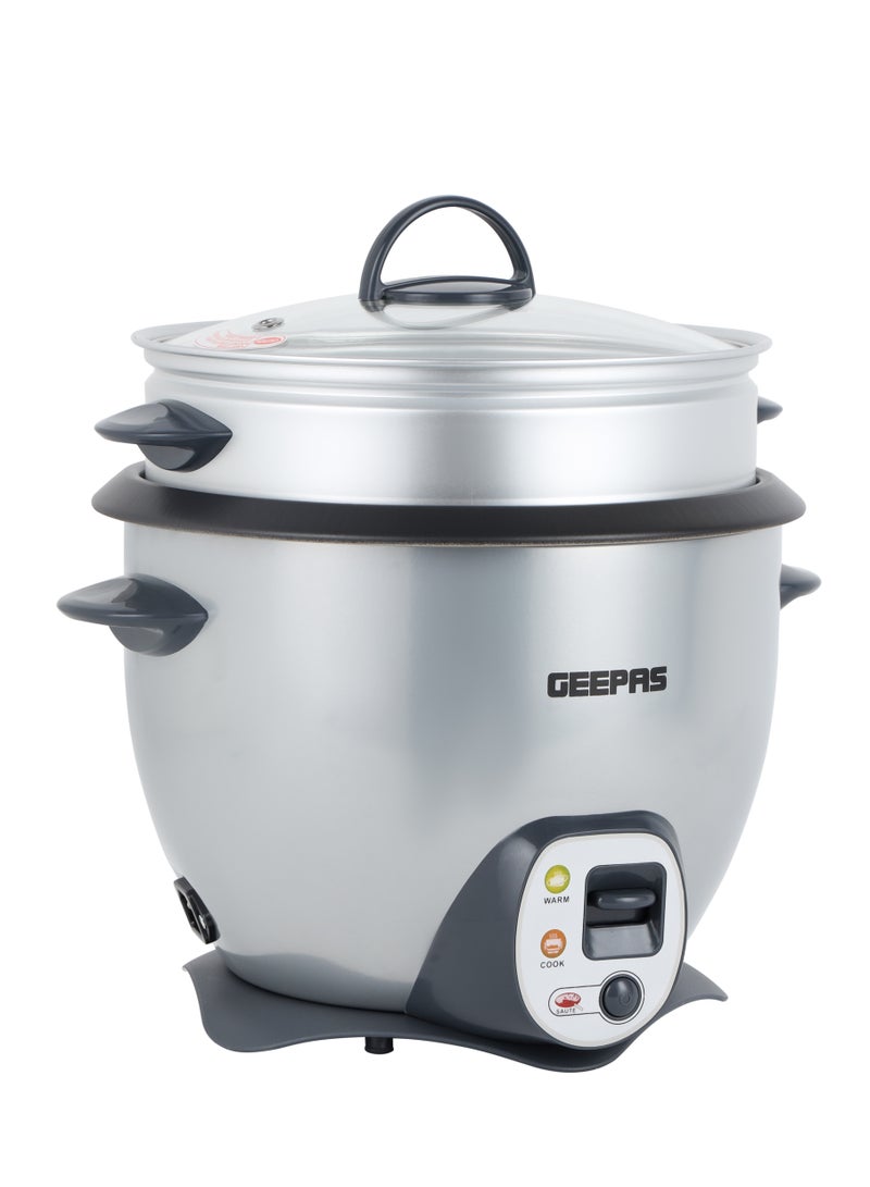 GEEPAS 1.8 L Multifunction Rice Cooker 700 W | Durable Construction, Removable Non-Stick Pot, Cool Touch Handle| Includes Sauté, Cook, Keep Warm, Steam Functions| Perfect for Quinoa, Risotto, Vegetables, Soups, Sauces, Eggs, etc.| 2 Years Warranty GRC4308N 1.8 L 700 W GRC4308 Silver & Grey - Image 2