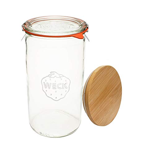 Weck Jar 974 Glass Jars 1.5L with Large Storage Capacity Preserving Jars with Airtight Lids Suitable for Pickling - 1 Jar with Glass Lid & Wooden Lid 54 fl. oz - Image 1