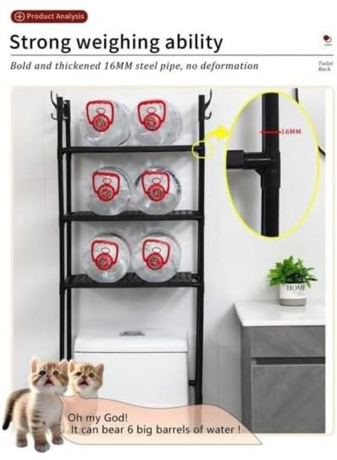SAFENHAND 3 Tier Over the Toilet Rack, Sturdy Toilet Rack No Drill, Over Toilet Shelves For Commode Storage, Space Saving Bathroom Stand Organizer, Easy Assembly, Black  - Image 5