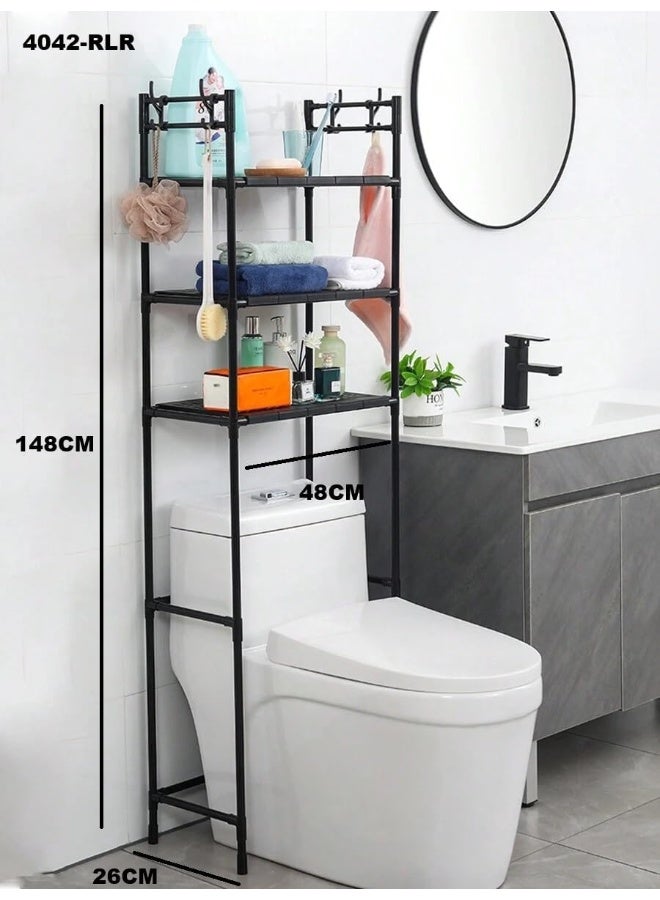 SAFENHAND 3 Tier Over the Toilet Rack, Sturdy Toilet Rack No Drill, Over Toilet Shelves For Commode Storage, Space Saving Bathroom Stand Organizer, Easy Assembly, Black  - Image 2