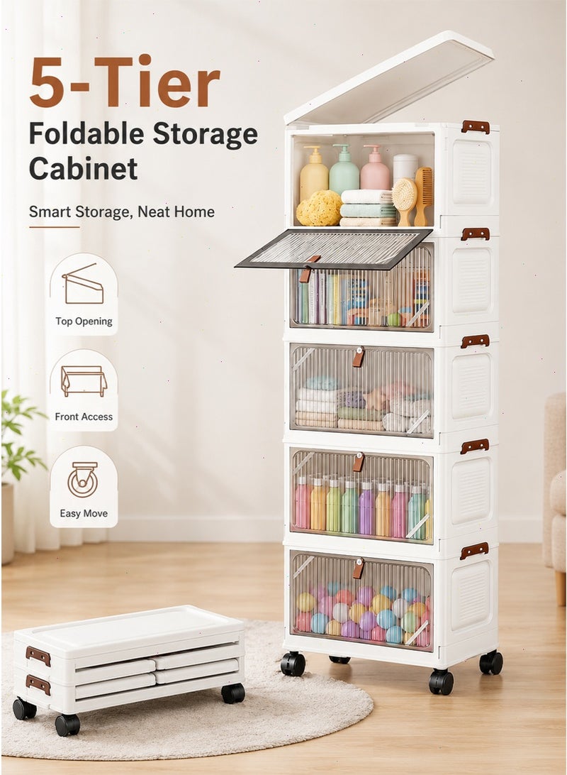Storage Bins with Lids, Stackable Closet Organizers and Storage with Wheels, Collapsible Storage Boxes, Foldable Plastic Storage Containers for Home,Office, Dorm Room (5tier38cm) - Image 1