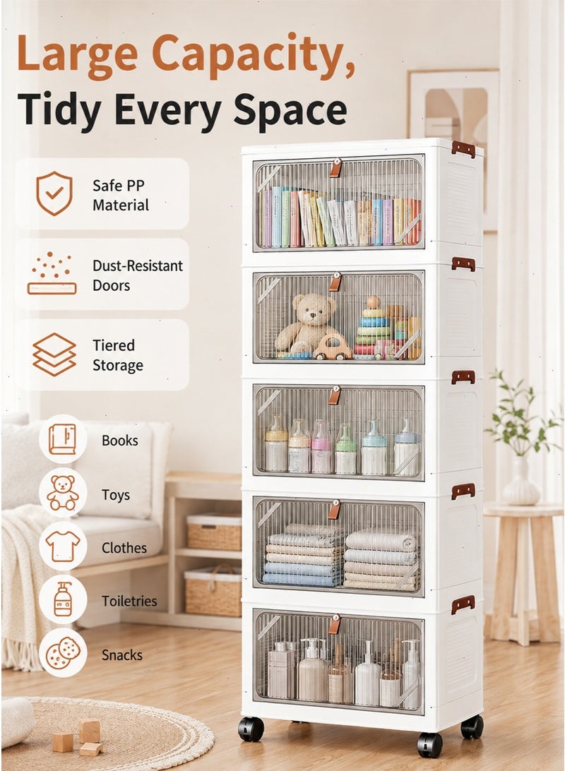 Storage Bins with Lids, Stackable Closet Organizers and Storage with Wheels, Collapsible Storage Boxes, Foldable Plastic Storage Containers for Home,Office, Dorm Room (5tier38cm) - Image 3