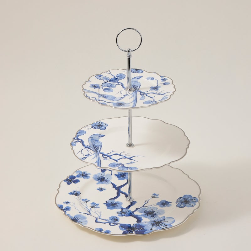 لا ميسا حامل الكيك بورسلان بثلاث أدوار من لا ميسا باللون الأبيض والأزرق - Image 1