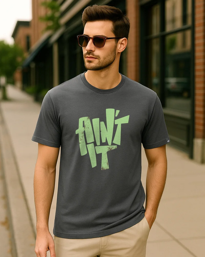 bewakoof Men's Dark Shadow Grey Aint It Typography T-shirt