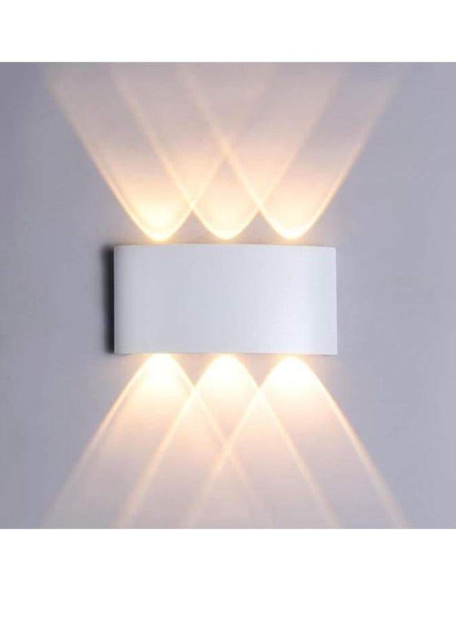 ESNCO أضواء جدارية خارجية من الألمنيوم 6.6 بوصة، 6 واط مصباح جداري LED، أبيض دافئ 3000 كيلفن، تيار متردد 85-265 فولت، مقاوم للماء IP65 مصباح جداري للأعلى والأسفل للإضاءة في الشرفة، السياج، الحديقة (جسم أبيض) - Image 1