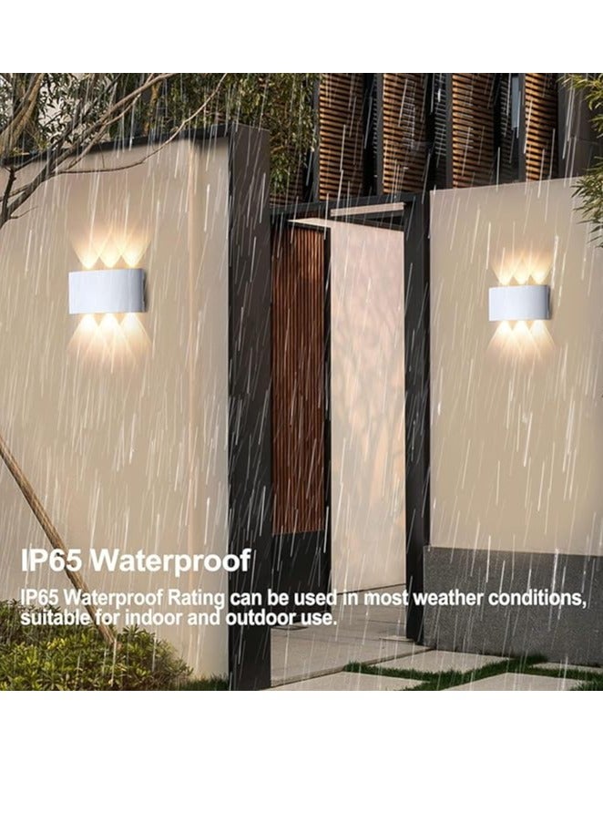 ESNCO أضواء جدارية خارجية من الألمنيوم 6.6 بوصة، 6 واط مصباح جداري LED، أبيض دافئ 3000 كيلفن، تيار متردد 85-265 فولت، مقاوم للماء IP65 مصباح جداري للأعلى والأسفل للإضاءة في الشرفة، السياج، الحديقة (جسم أبيض) - Image 2