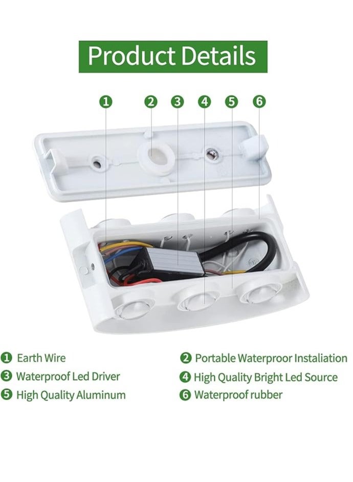 ESNCO أضواء جدارية خارجية من الألمنيوم 6.6 بوصة، 6 واط مصباح جداري LED، أبيض دافئ 3000 كيلفن، تيار متردد 85-265 فولت، مقاوم للماء IP65 مصباح جداري للأعلى والأسفل للإضاءة في الشرفة، السياج، الحديقة (جسم أبيض) - Image 3