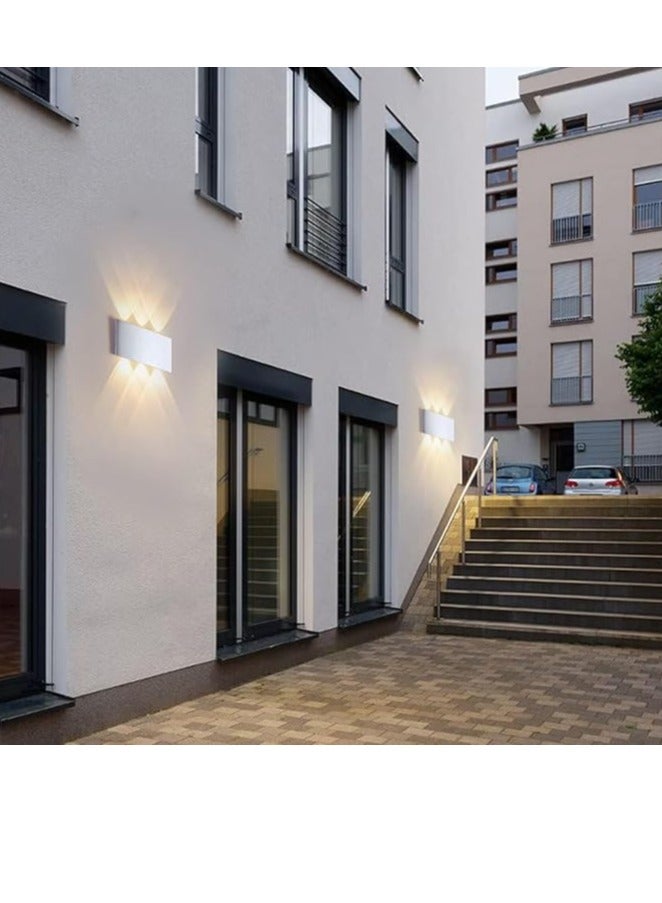 ESNCO أضواء جدارية خارجية من الألمنيوم 6.6 بوصة، 6 واط مصباح جداري LED، أبيض دافئ 3000 كيلفن، تيار متردد 85-265 فولت، مقاوم للماء IP65 مصباح جداري للأعلى والأسفل للإضاءة في الشرفة، السياج، الحديقة (جسم أبيض) - Image 4