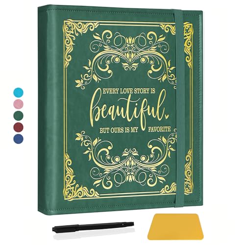 CWEGSJ Valentine Day Gift for Couple,Love Story Magnetic Self-Stick Page Photo Album for 3x5 4x6 5x7 Pictures,Wedding Anniversary Engagement gift.(Album Love Story-Dark Green) - Image 1
