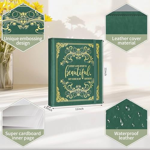 CWEGSJ Valentine Day Gift for Couple,Love Story Magnetic Self-Stick Page Photo Album for 3x5 4x6 5x7 Pictures,Wedding Anniversary Engagement gift.(Album Love Story-Dark Green) - Image 2