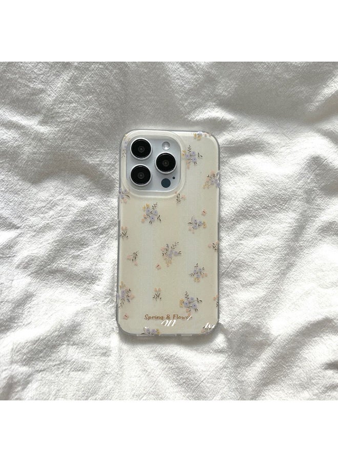 NIBEMINENT Ins Style Floral Protective TPU Case Cover For iPhone 15, White Background With Purple Floral Pattern