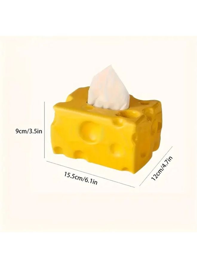 Yellow Cheese Tissue Box Holder Cute Square Desktop Napkin Dispenser For Living Room - Image 4