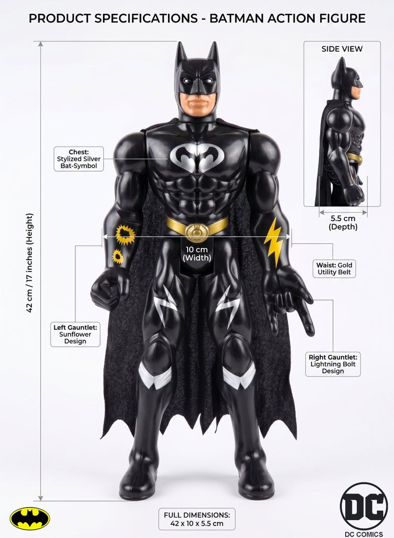 DC Comics 42cm Giant Batman Superhero Action Figure – 17-Inch Large Scale Superhero Toy with Active Reactor Core LED Lights & Sounds | Justice League Guardian Figure with Fabric Cape & Unique Gauntlet Designs | Best Birthday & Eid Gift for Kids Ages 3+ - Image 2